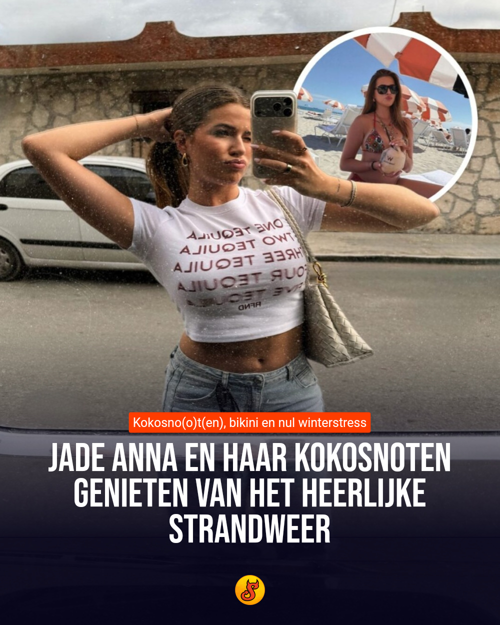 Jade Anna en haar kokosnoten genieten van het heerlijke strandweer