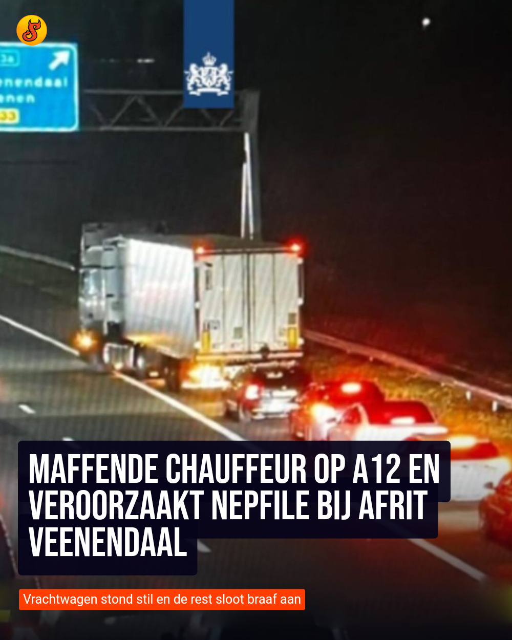Maffende chauffeur op A12 en veroorzaakt nepfile bij afrit Veenendaal