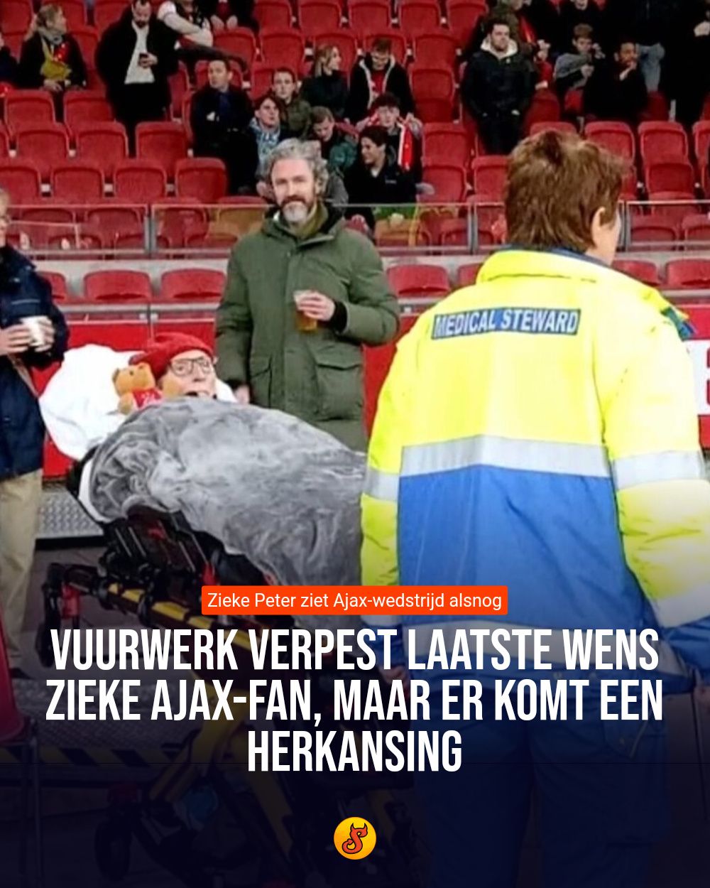 Vuurwerk verpest laatste wens zieke Ajax-fan, maar er komt een herkansing