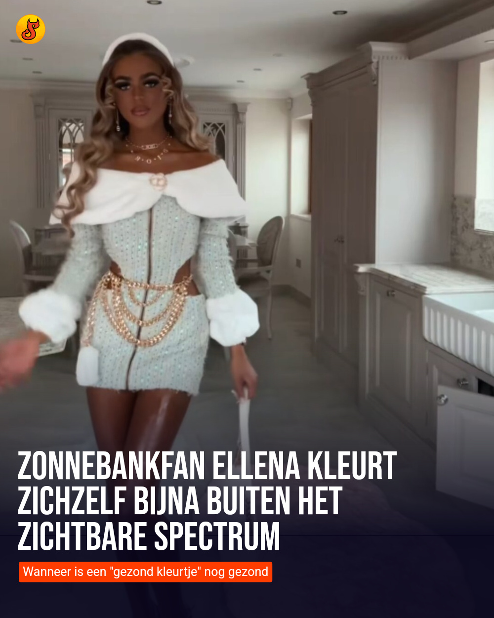 Zonnebankfan Ellena kleurt zichzelf bijna buiten het zichtbare spectrum