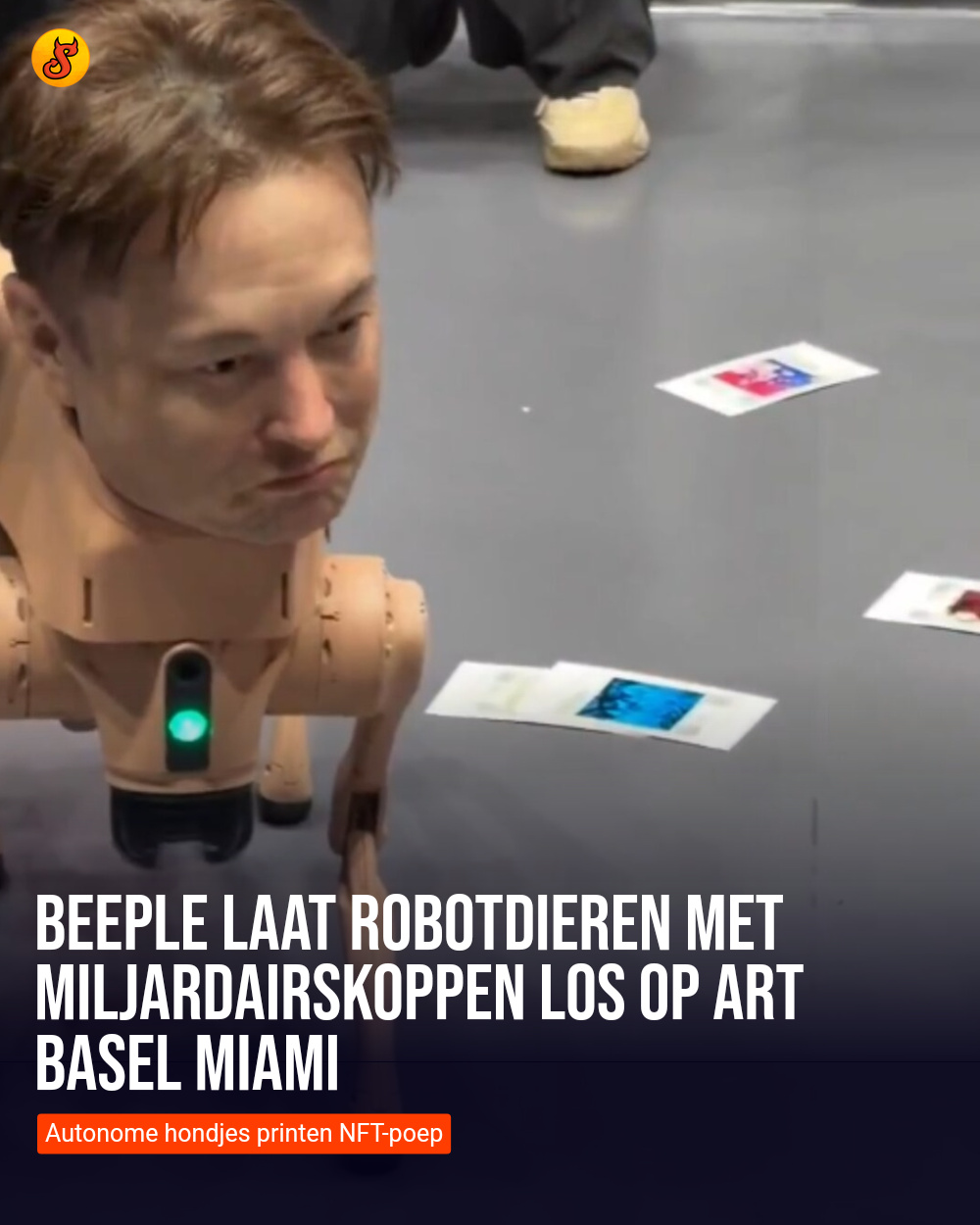 Beeple laat robotdieren met miljardairskoppen los op Art Basel Miami