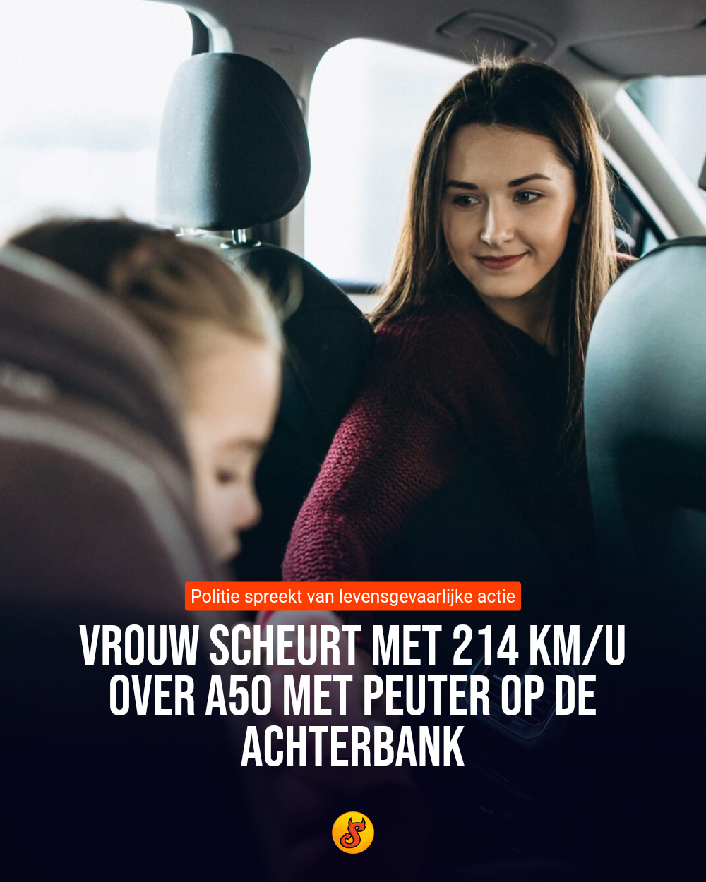 Vrouw scheurt met 214 km/u over A50 met peuter op de achterbank