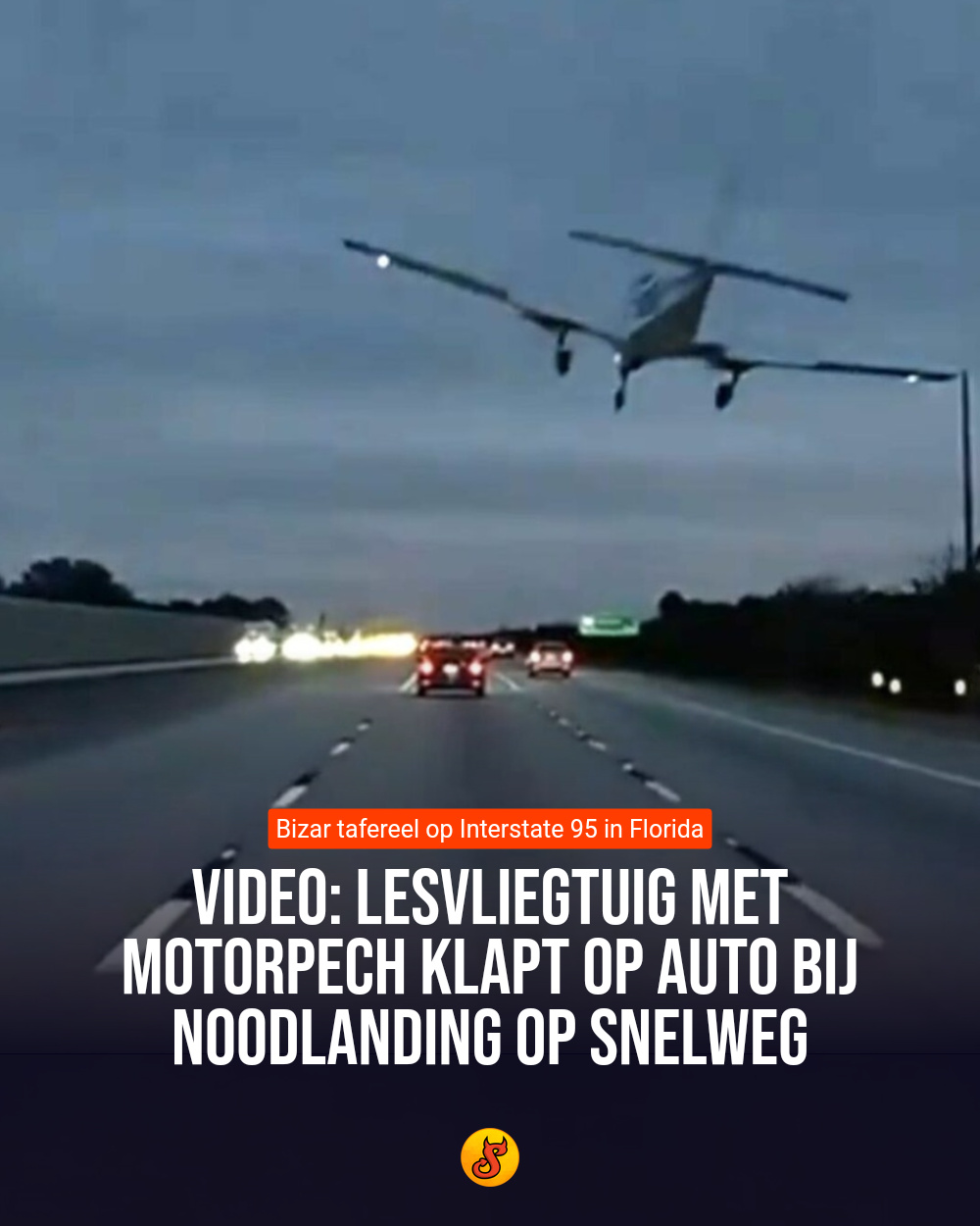 Video: Lesvliegtuig met motorpech klapt op auto bij noodlanding op snelweg