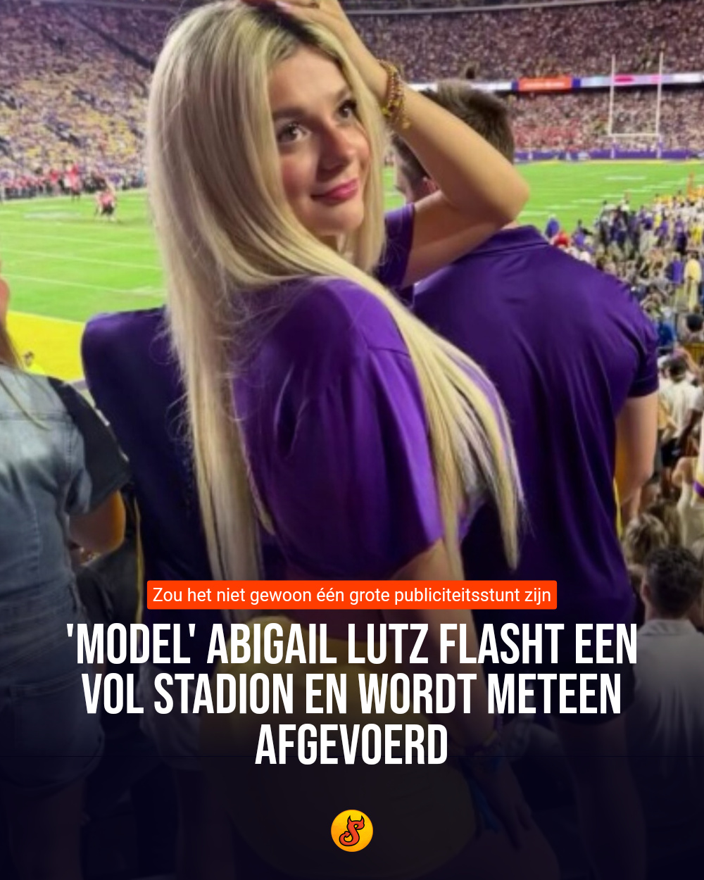 'Model' Abigail Lutz flasht een vol stadion en wordt meteen afgevoerd