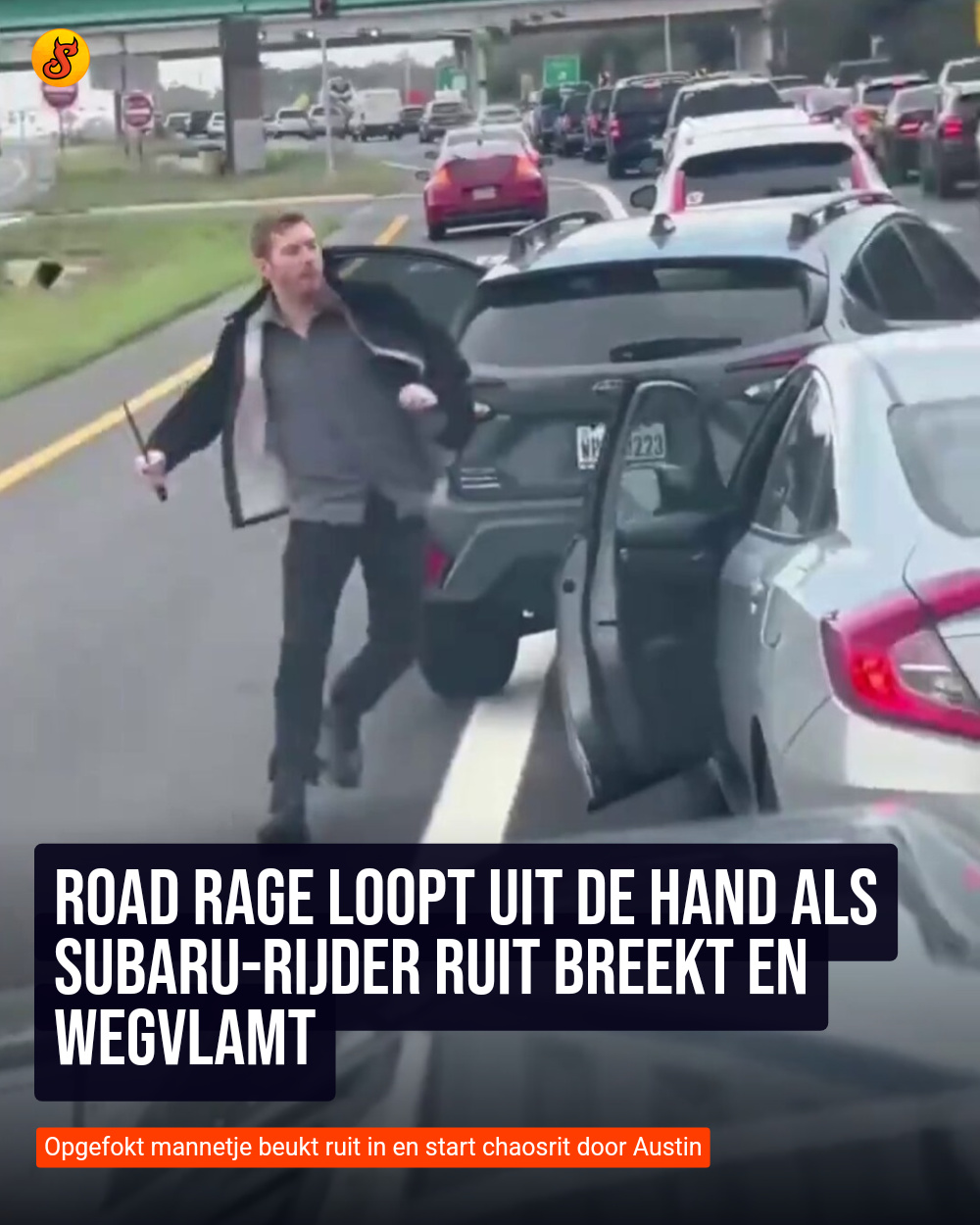 Road rage loopt uit de hand als Subaru-rijder ruit breekt en wegvlamt