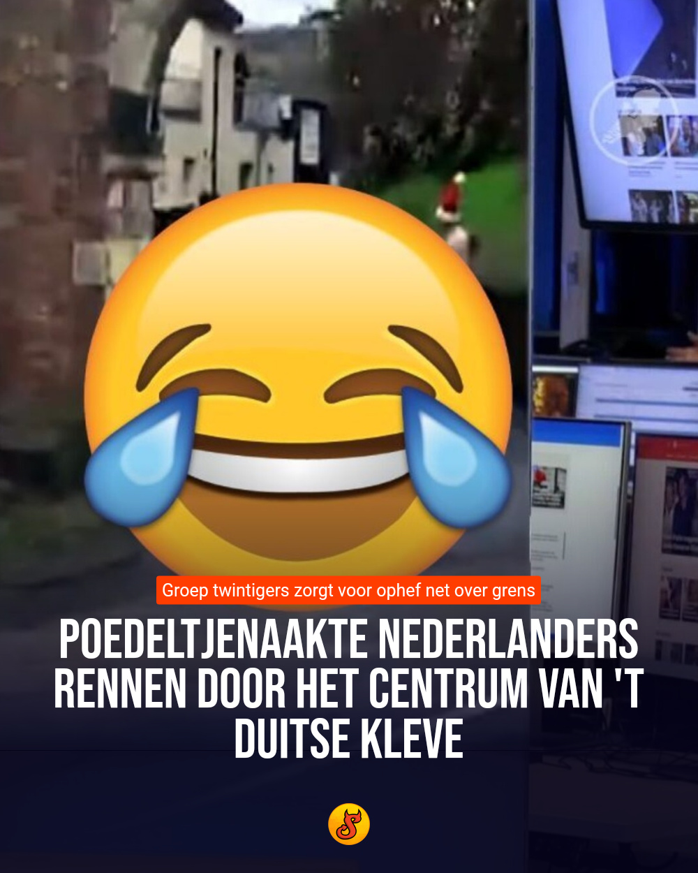 Poedeltjenaakte Nederlanders rennen door het centrum van 't Duitse Kleve