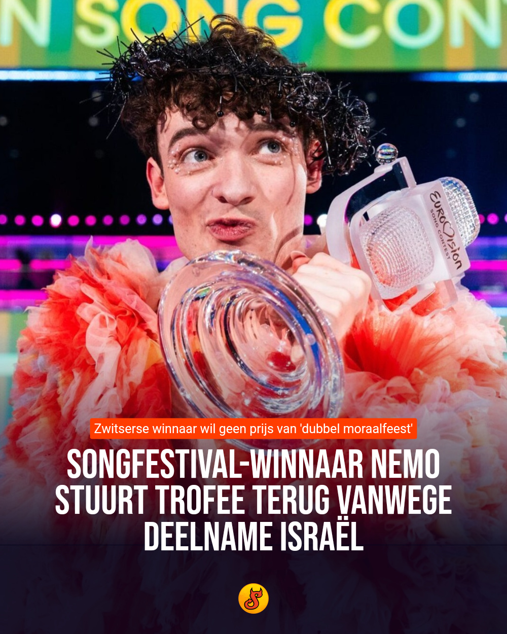 Songfestival-winnaar Nemo stuurt trofee terug vanwege deelname Israël