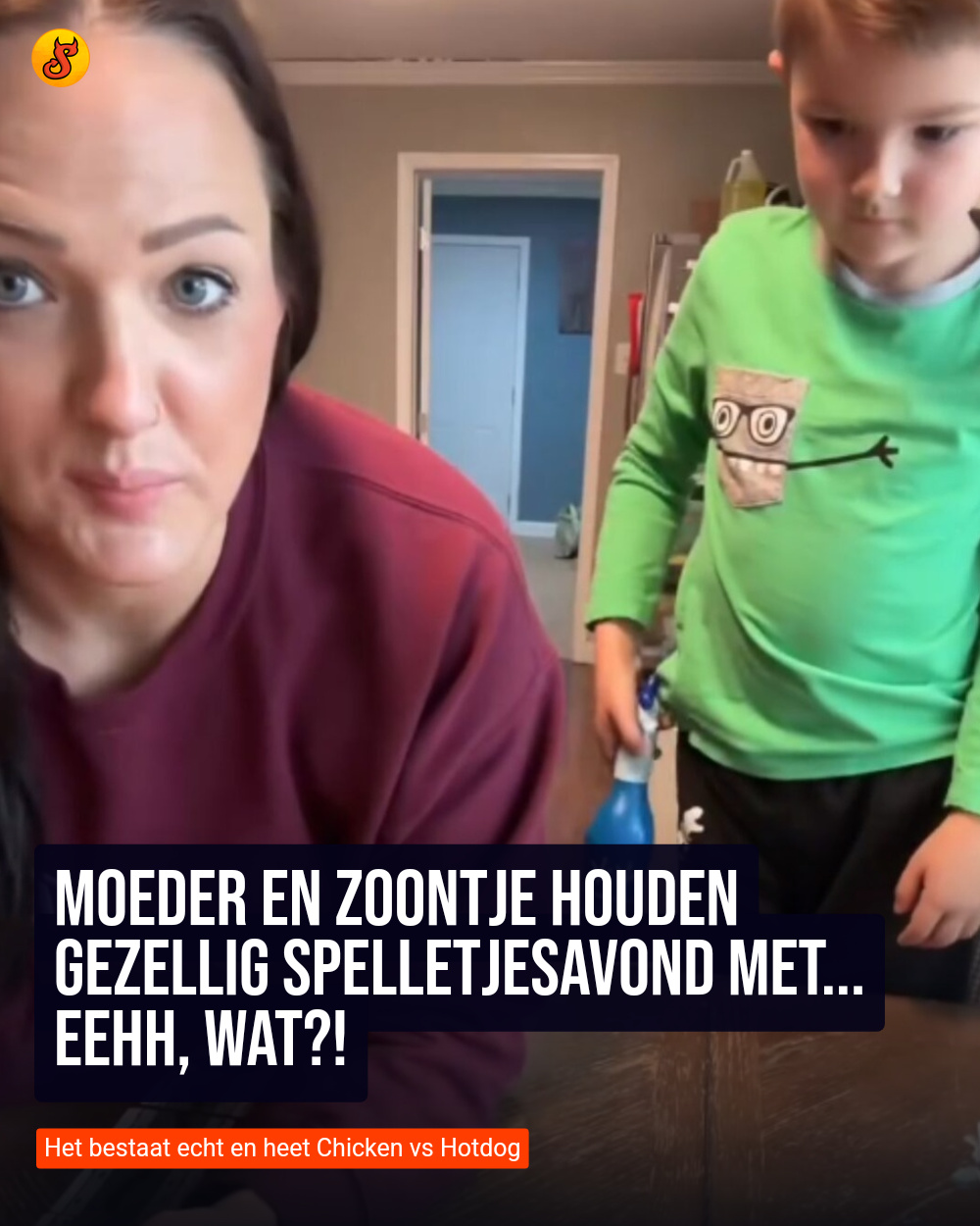 Moeder en zoontje houden gezellig spelletjesavond met... eehh, wat?!