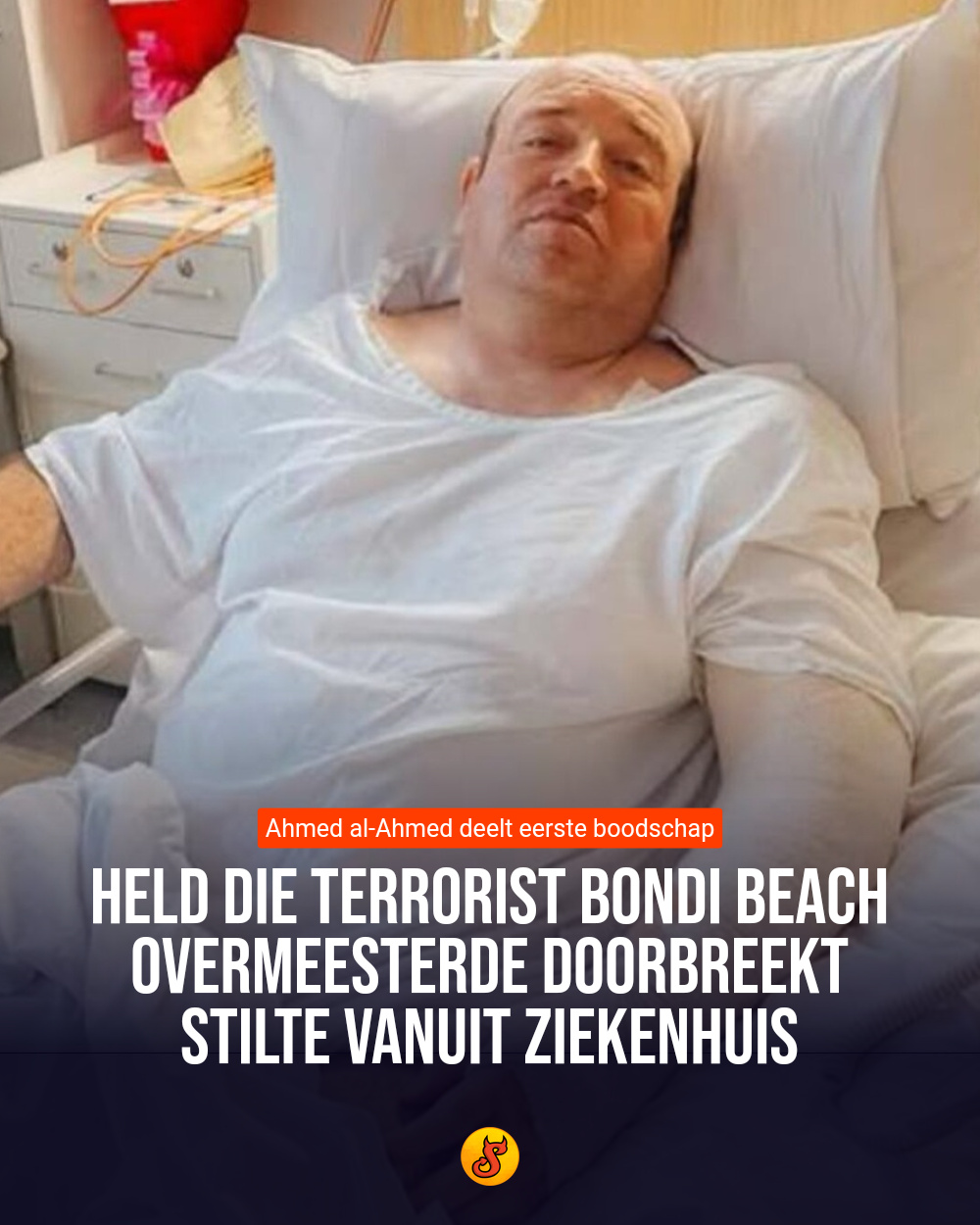 Held die terrorist Bondi Beach overmeesterde doorbreekt stilte vanuit ziekenhuis