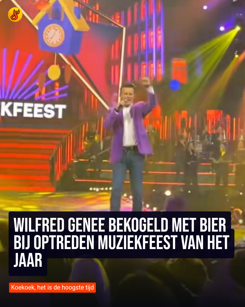 Wilfred Genee bekogeld met bier bij optreden Muziekfeest van het Jaar