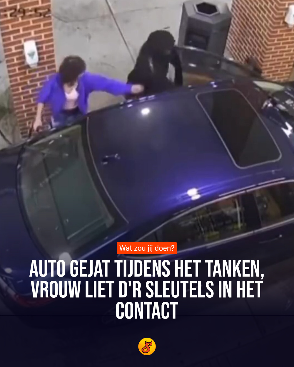 Auto gejat tijdens het tanken, vrouw liet d'r sleutels in het contact