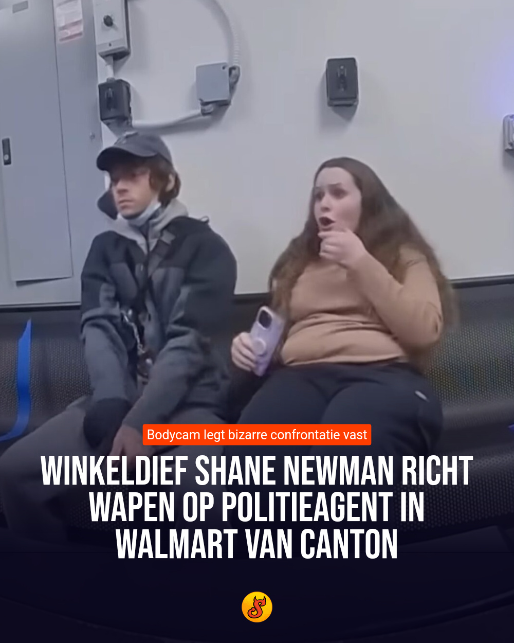 Winkeldief Shane Newman richt wapen op politieagent in Walmart van Canton