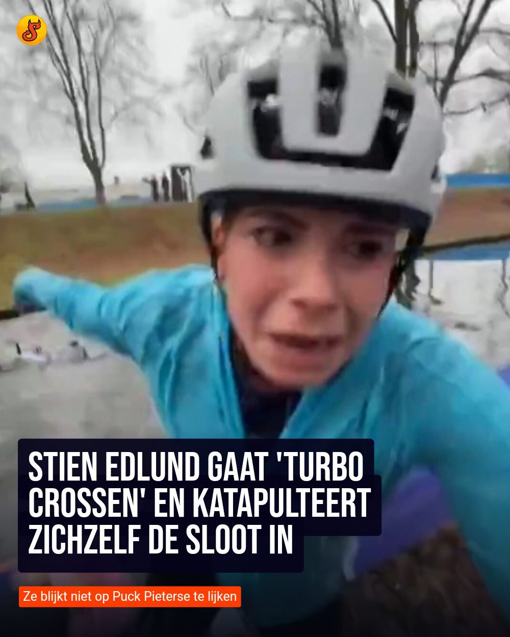 Stien Edlund gaat 'Turbo Crossen' en katapulteert zichzelf de sloot in