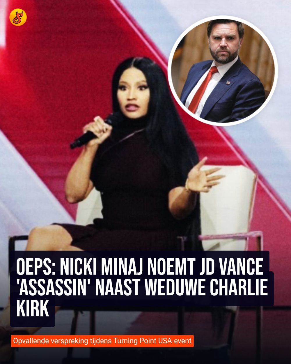 OEPS: Nicki Minaj noemt JD Vance 'assassin' naast weduwe Charlie Kirk