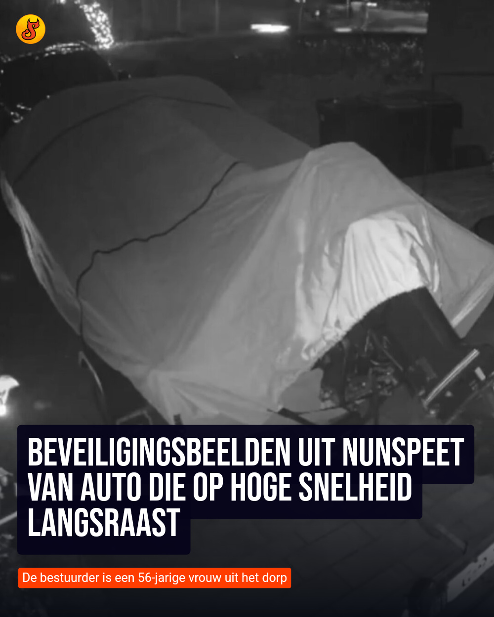 Beveiligingsbeelden uit Nunspeet van auto die op hoge snelheid langsraast