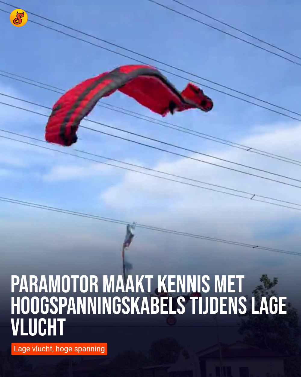 Paramotor maakt kennis met hoogspanningskabels tijdens lage vlucht