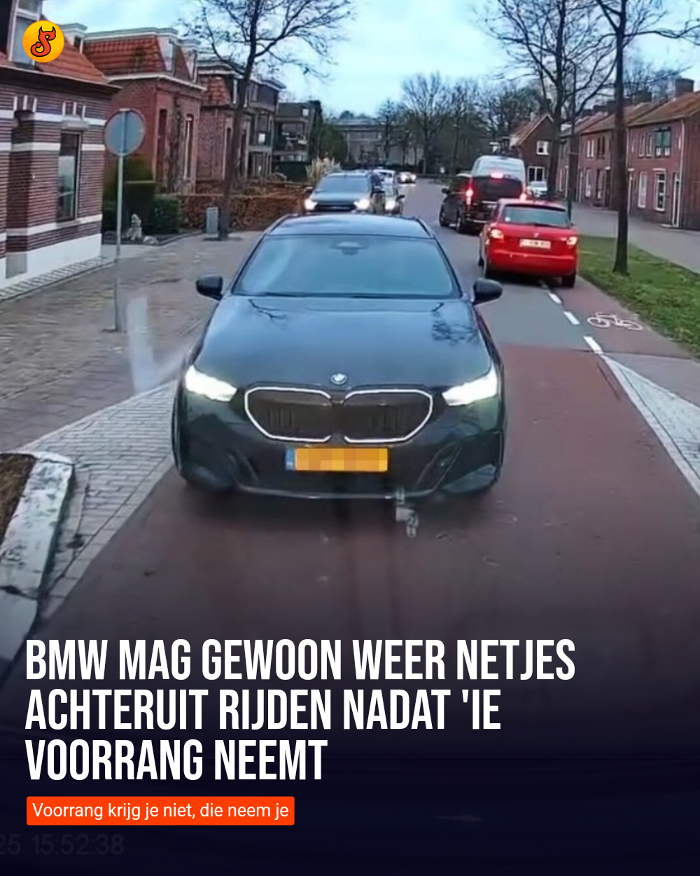 BMW mag gewoon weer netjes achteruit rijden nadat 'ie voorrang neemt