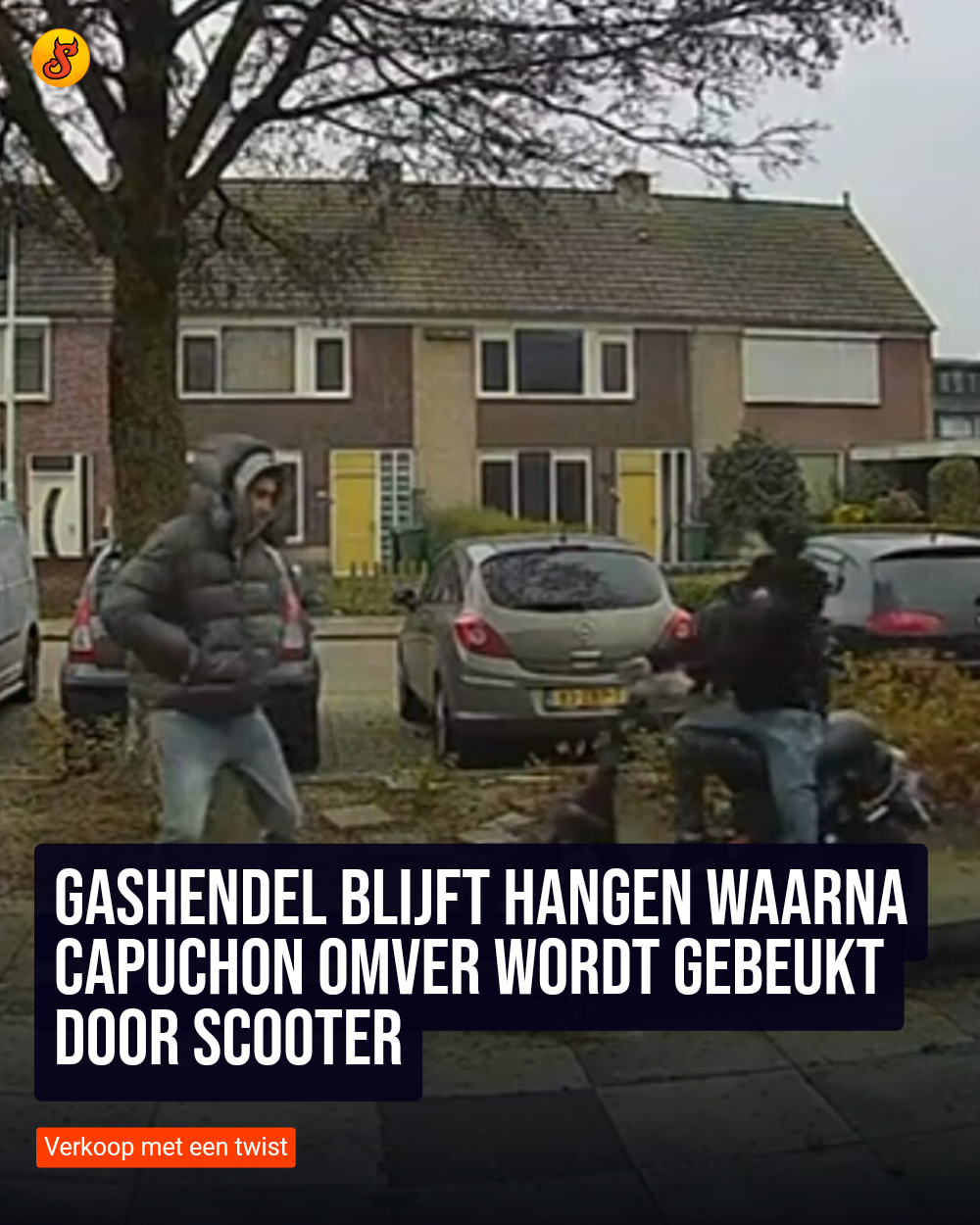 Gashendel blijft hangen waarna capuchon omver wordt gebeukt door scooter