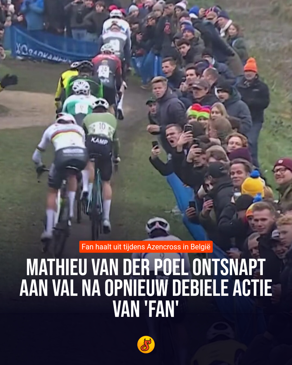 Mathieu van der Poel ontsnapt aan val na opnieuw debiele actie van 'fan'