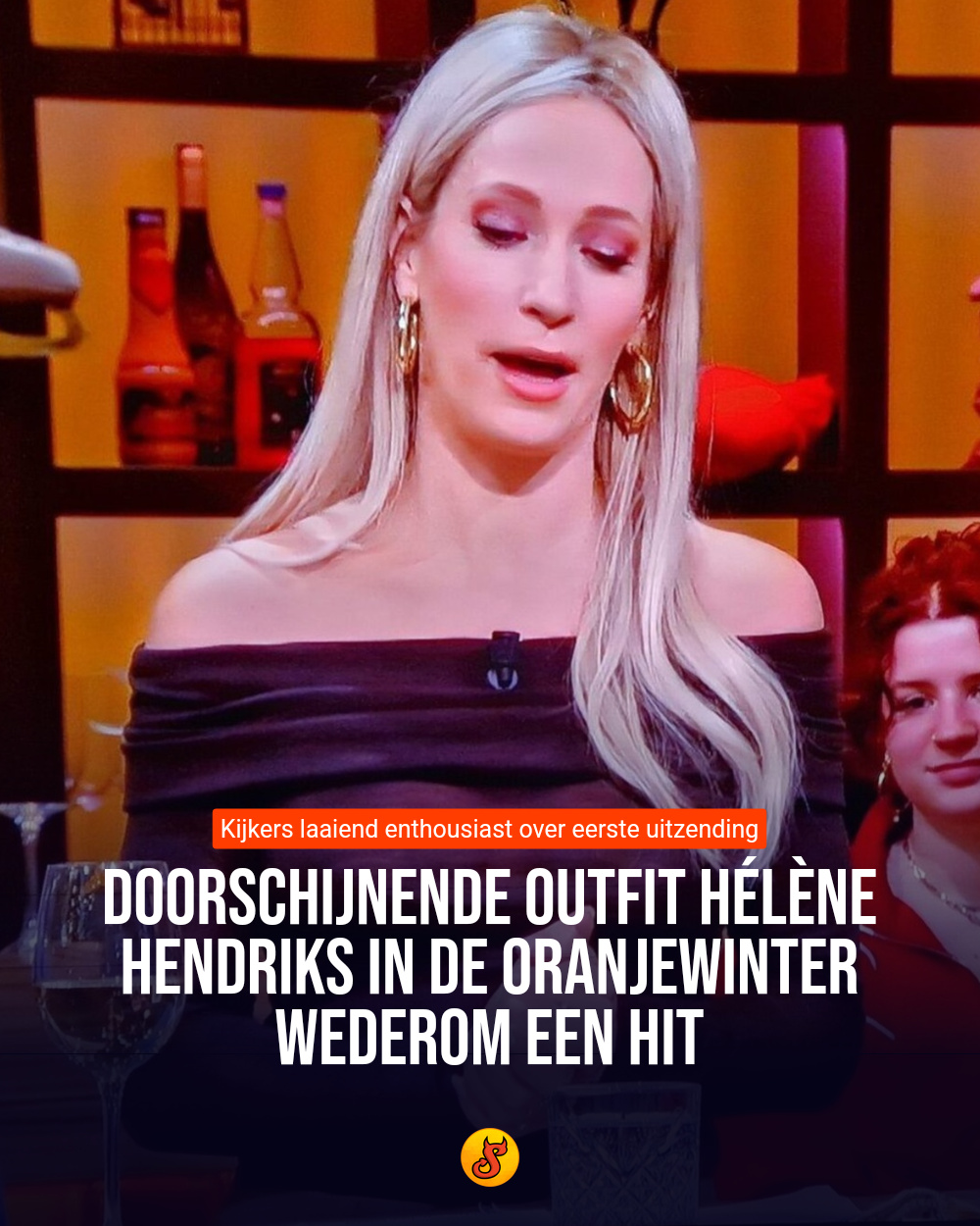 Doorschijnende outfit Hélène Hendriks in De Oranjewinter wederom een hit