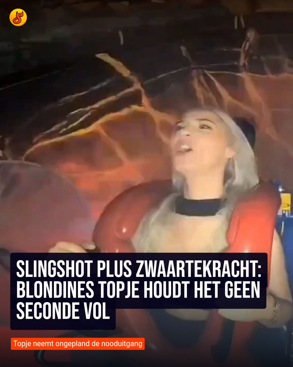 Slingshot plus zwaartekracht: Blondines topje houdt het geen seconde vol