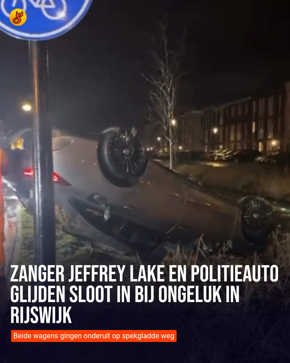 Zanger Jeffrey Lake en politieauto glijden sloot in bij ongeluk in Rijswijk