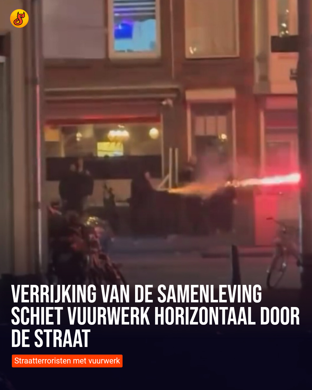 Verrijking van de samenleving schiet vuurwerk horizontaal door de straat