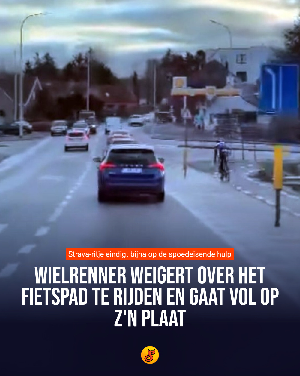 Wielrenner weigert over het fietspad te rijden en gaat vol op z'n plaat