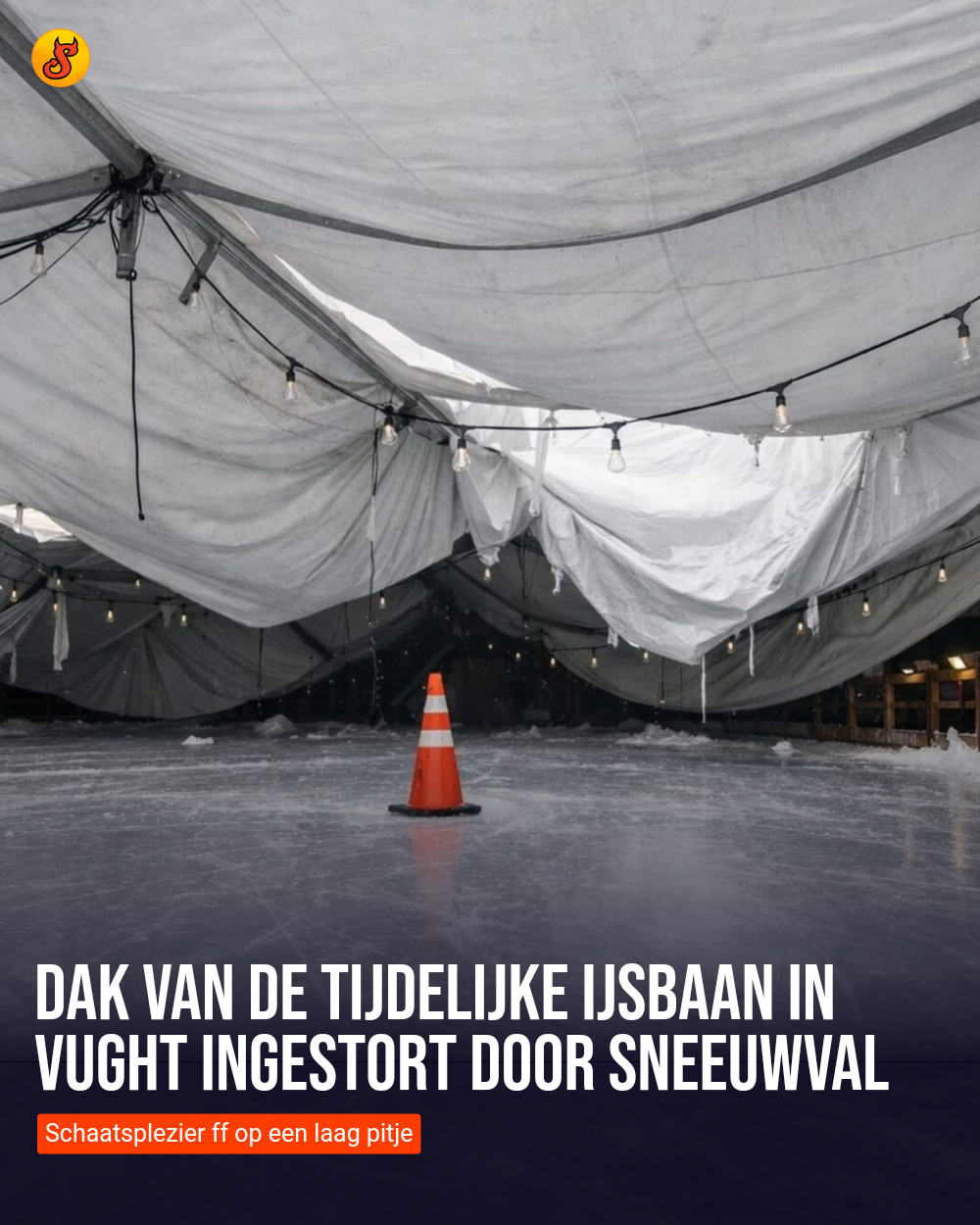 Dak van de tijdelijke ijsbaan in Vught ingestort door sneeuwval
