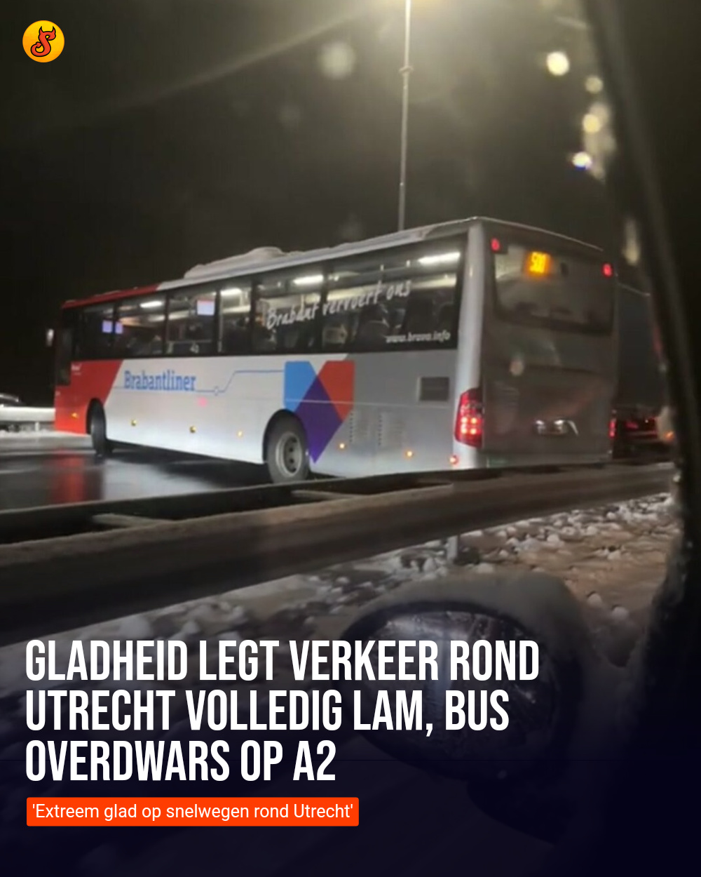 Gladheid legt verkeer rond Utrecht volledig lam, bus overdwars op A2