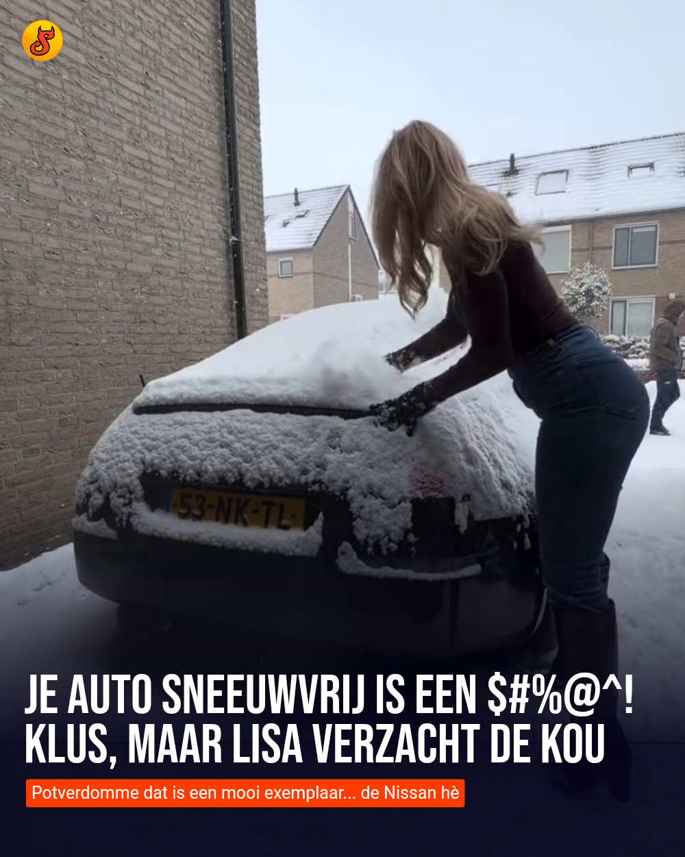 Je auto sneeuwvrij is een $#%@^! klus, maar Lisa verzacht de kou