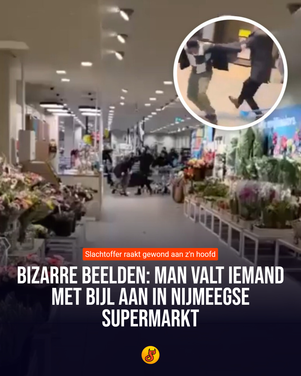 Bizarre beelden: Man valt iemand met bijl aan in Nijmeegse supermarkt