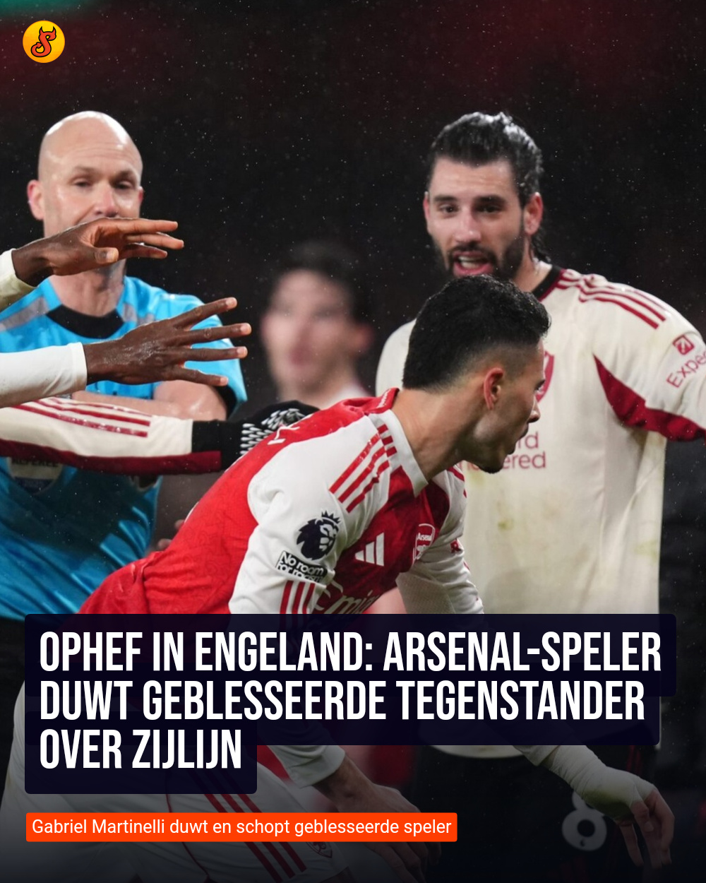Ophef in Engeland: Arsenal-speler duwt geblesseerde tegenstander over zijlijn