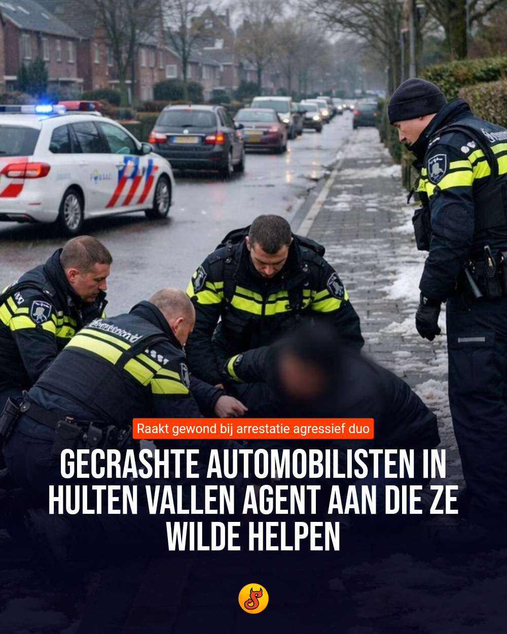 Gecrashte automobilisten in Hulten vallen agent aan die ze wilde helpen
