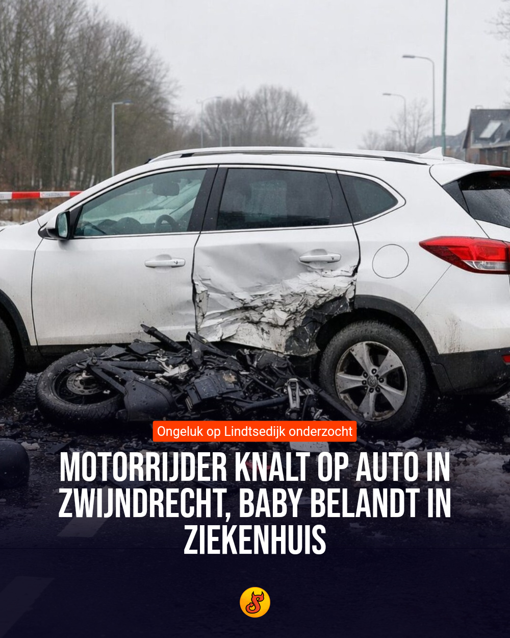 Motorrijder knalt op auto in Zwijndrecht, baby belandt in ziekenhuis