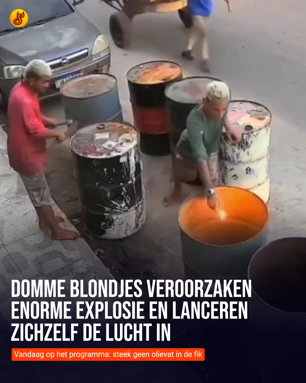 Domme blondjes veroorzaken enorme explosie en lanceren zichzelf de lucht in