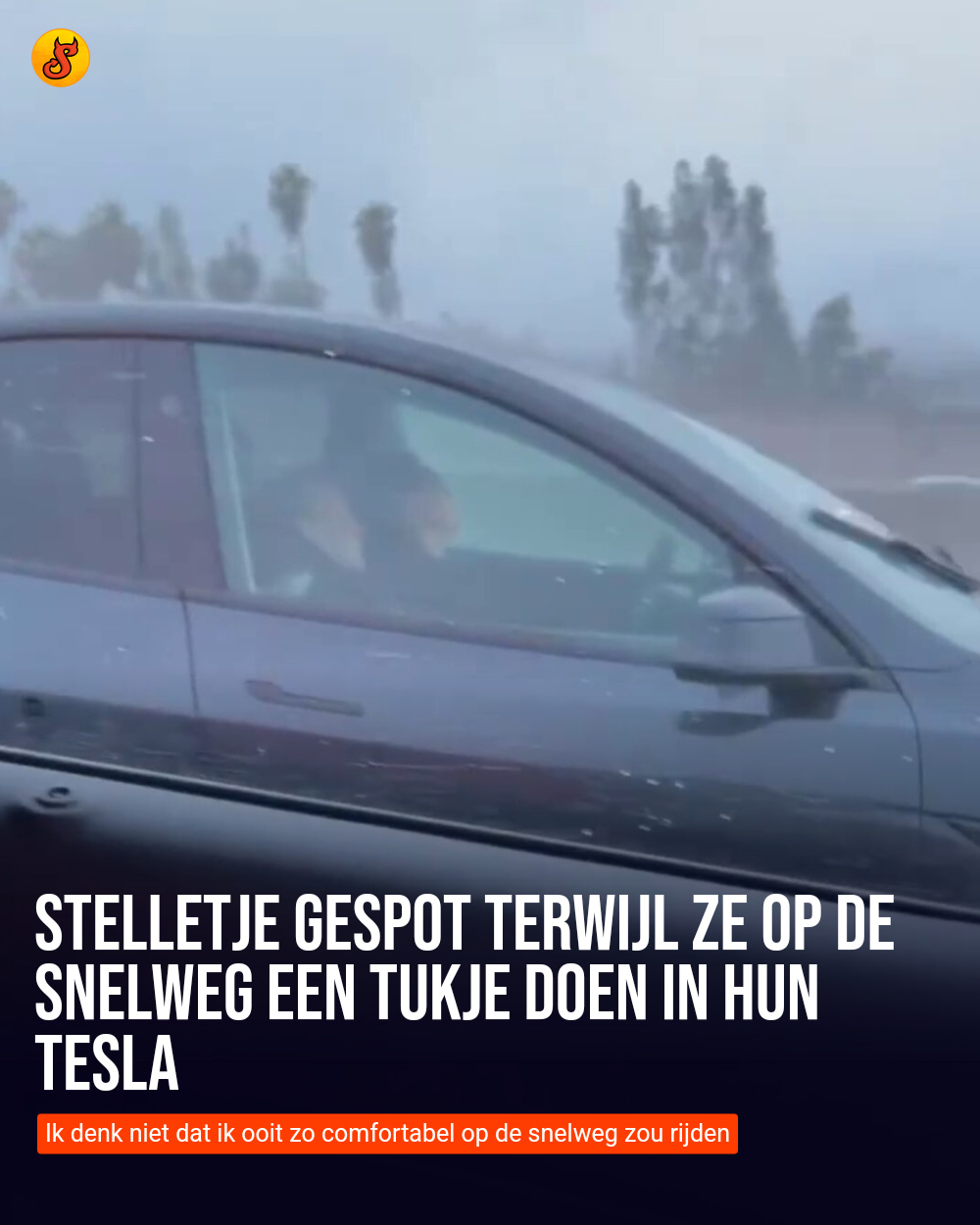 Stelletje gespot terwijl ze op de snelweg een tukje doen in hun Tesla