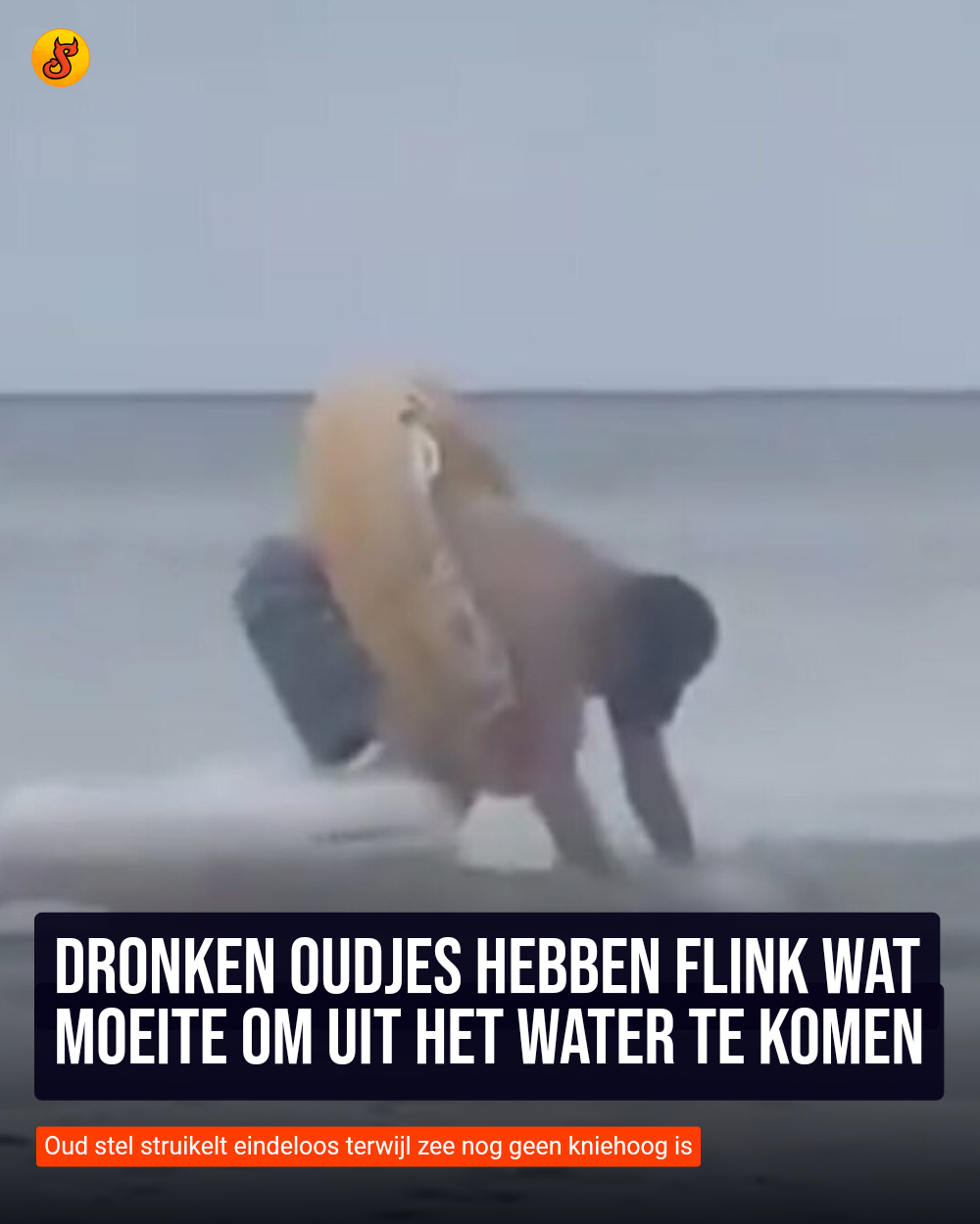 Dronken oudjes hebben flink wat moeite om uit het water te komen