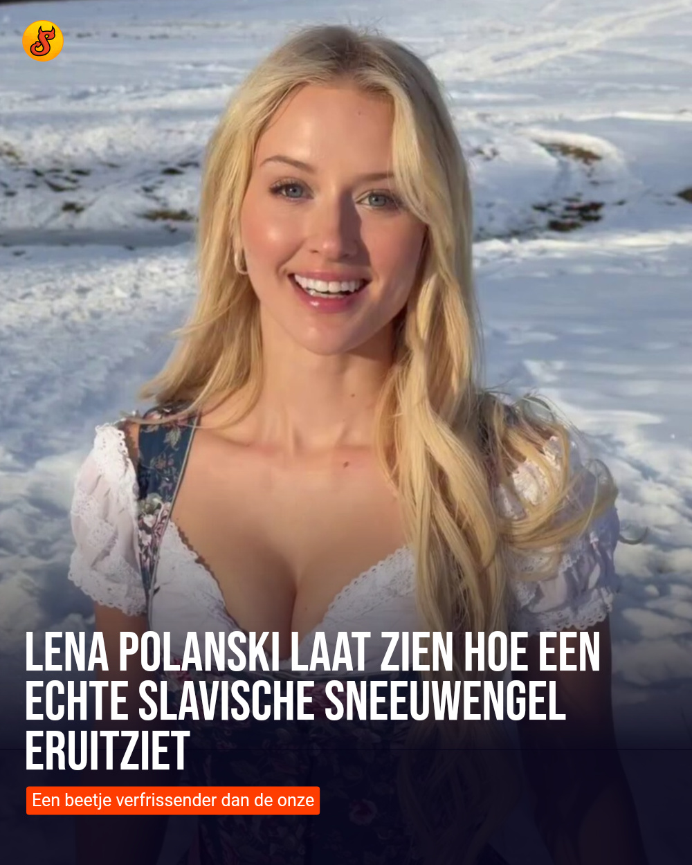 Lena Polanski laat zien hoe een echte Slavische sneeuwengel eruitziet