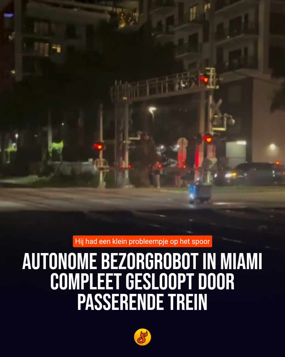 Autonome bezorgrobot in Miami compleet gesloopt door passerende trein