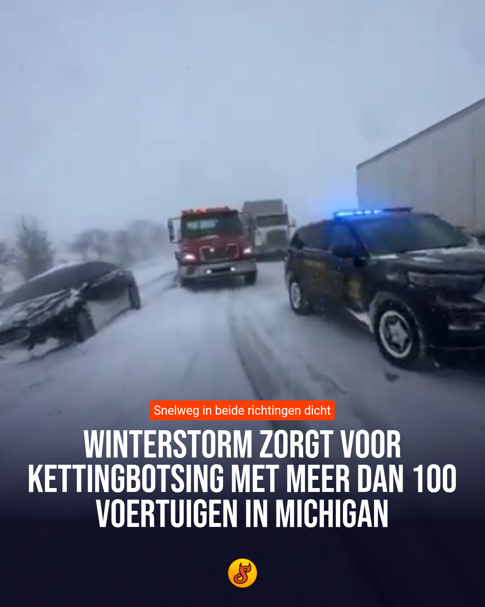 Winterstorm zorgt voor kettingbotsing met meer dan 100 voertuigen in Michigan