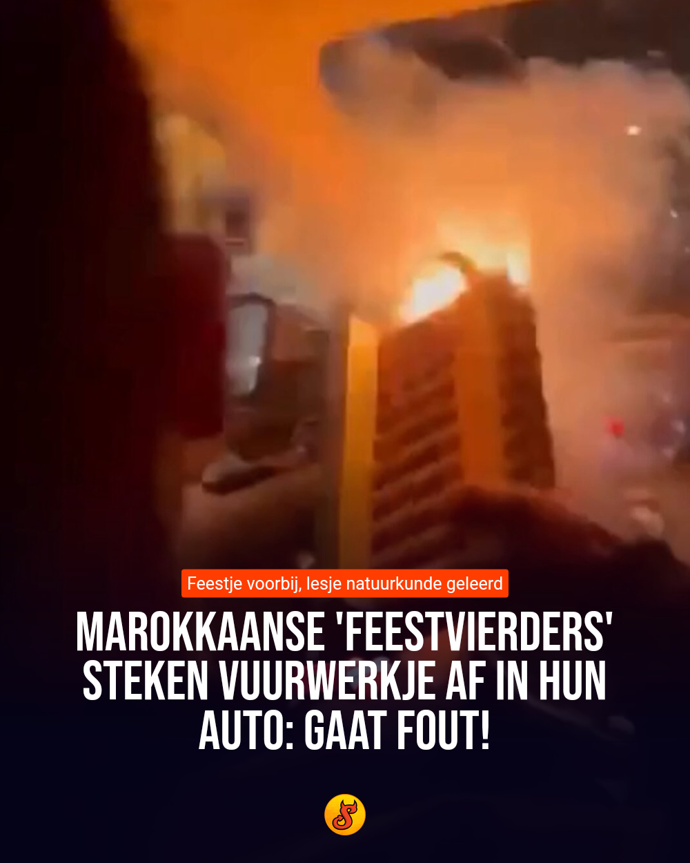 Marokkaanse 'feestvierders' steken vuurwerkje af in hun auto: GAAT FOUT!