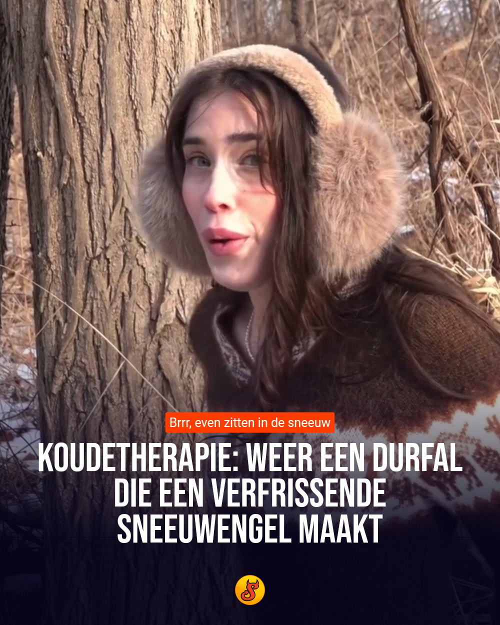 Koudetherapie: Weer een durfal die een verfrissende sneeuwengel maakt