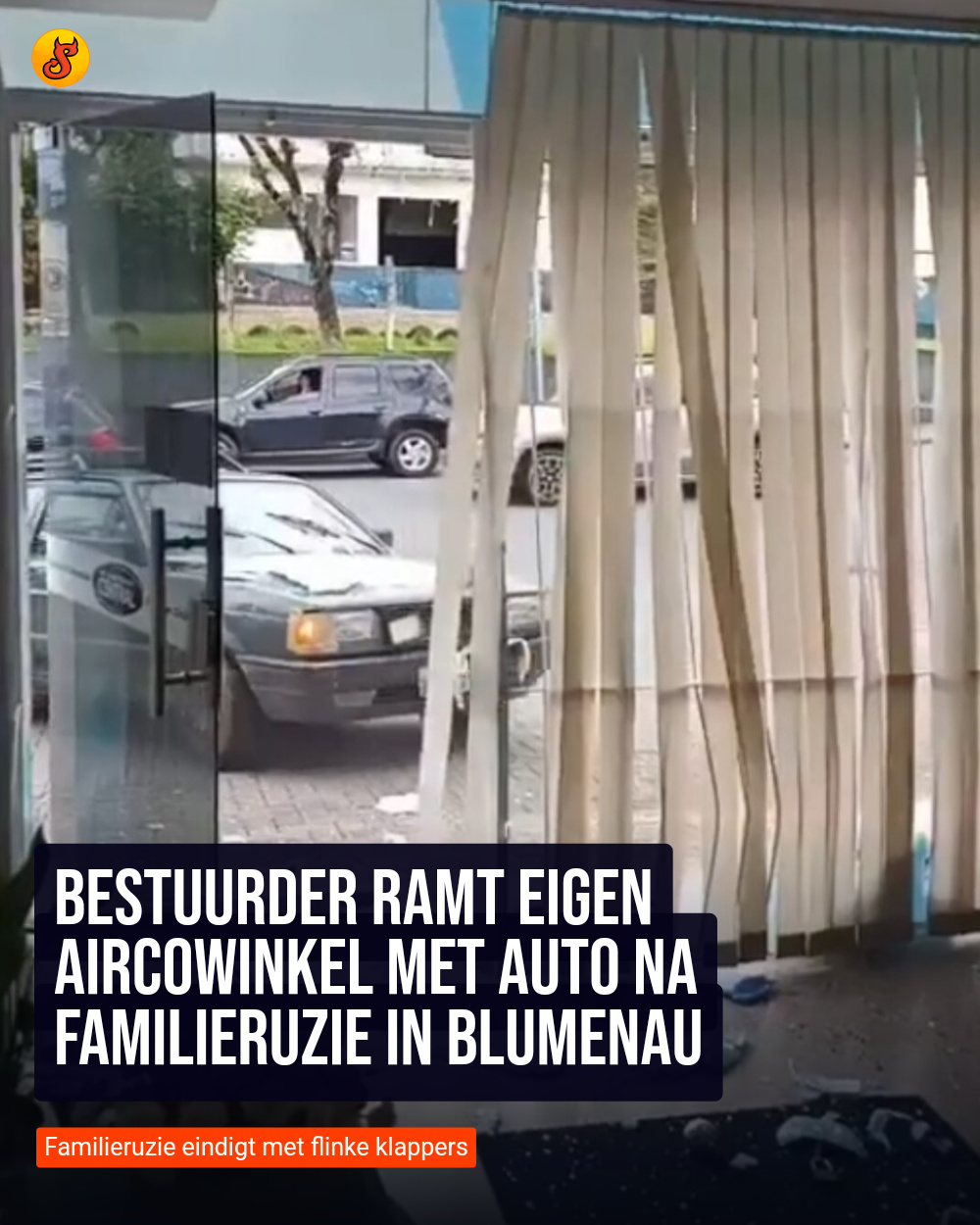 Bestuurder ramt eigen aircowinkel met auto na familieruzie in Blumenau
