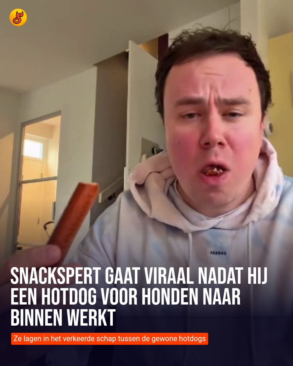 Snackspert gaat viraal nadat hij een hotdog voor honden naar binnen werkt