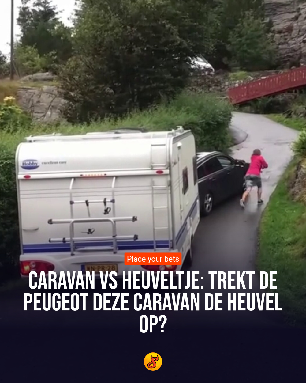 Caravan vs heuveltje: Trekt de Peugeot deze caravan de heuvel op?