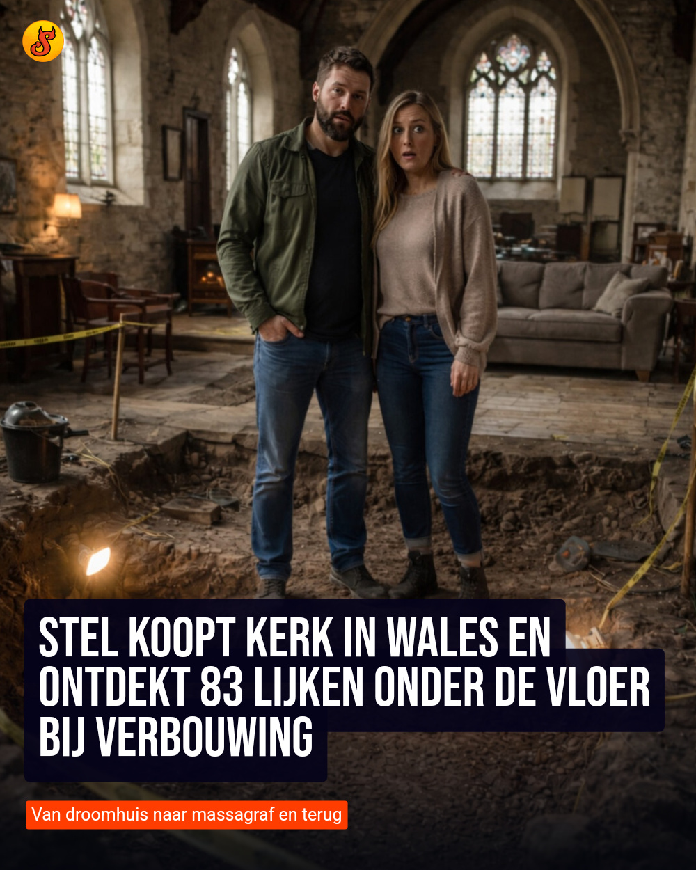 Stel koopt kerk in Wales en ontdekt 83 lijken onder de vloer bij verbouwing