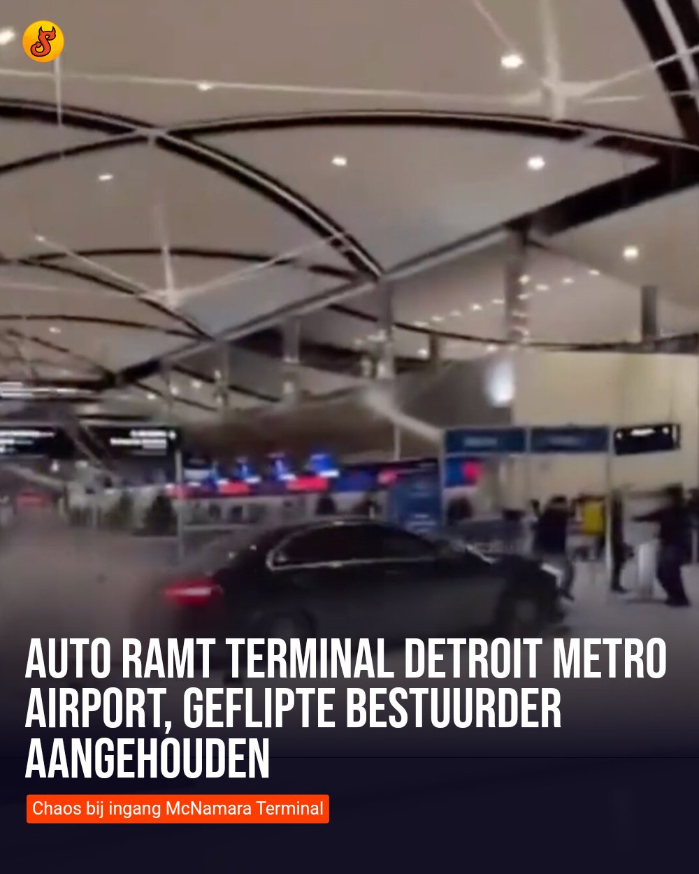 Auto ramt terminal Detroit Metro Airport, geflipte bestuurder aangehouden