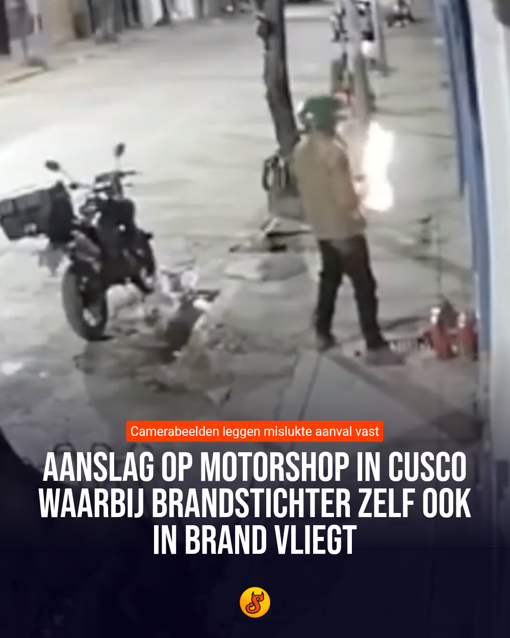 Aanslag op motorshop in Cusco waarbij brandstichter zelf ook in brand vliegt