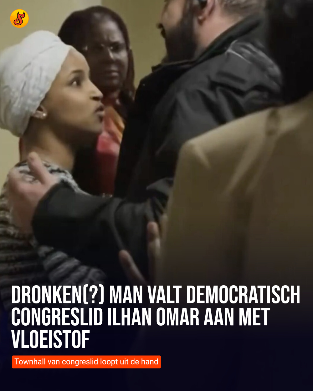 Dronken(?) man valt Democratisch Congreslid Ilhan Omar aan met vloeistof